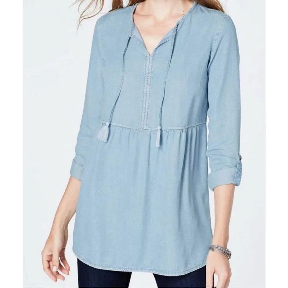 J.Jill Embroidered Indigo Tunic size XS petite